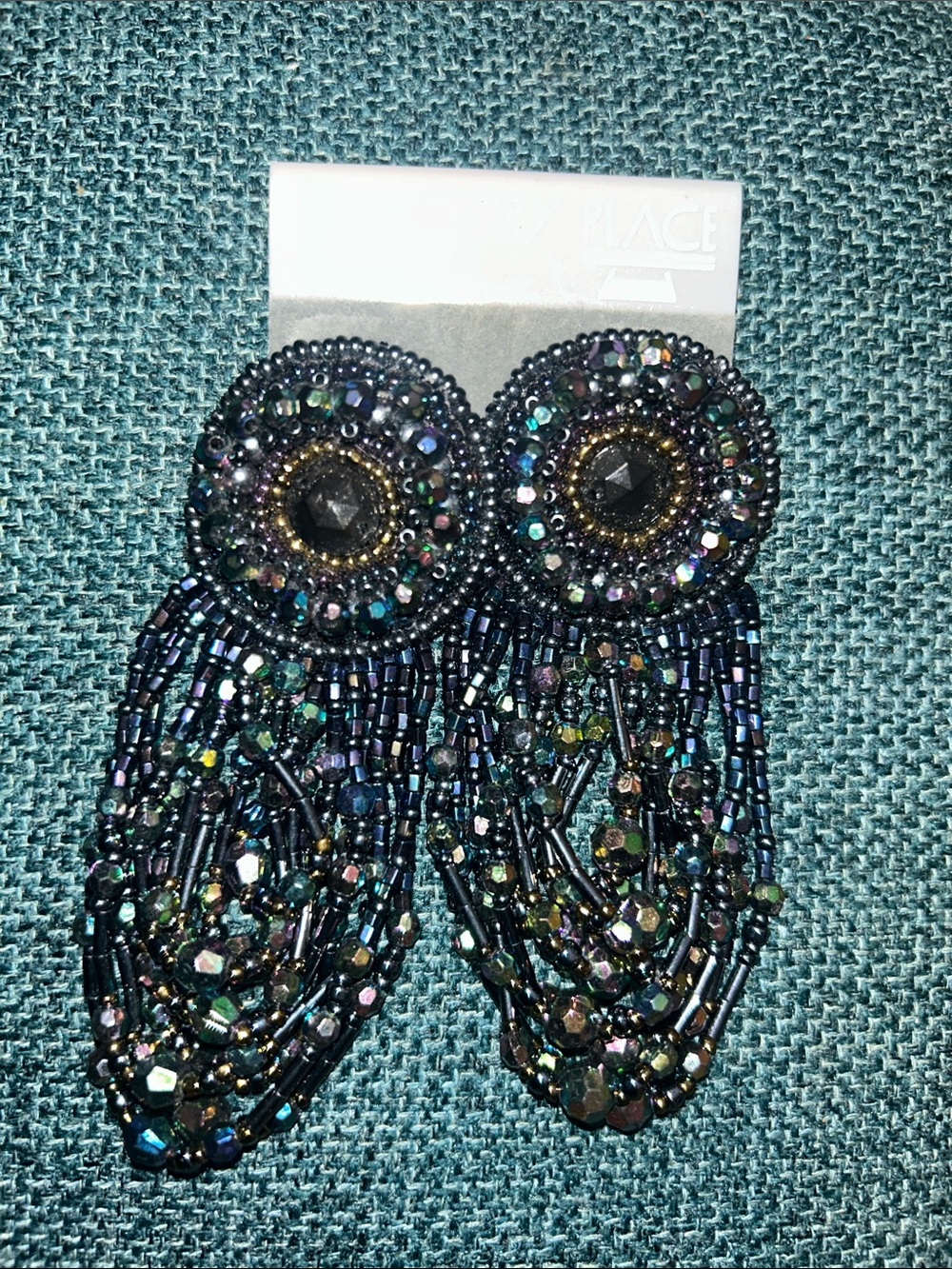 Vintage 80’s Iridescent Black Beaded Fringe Earrings
